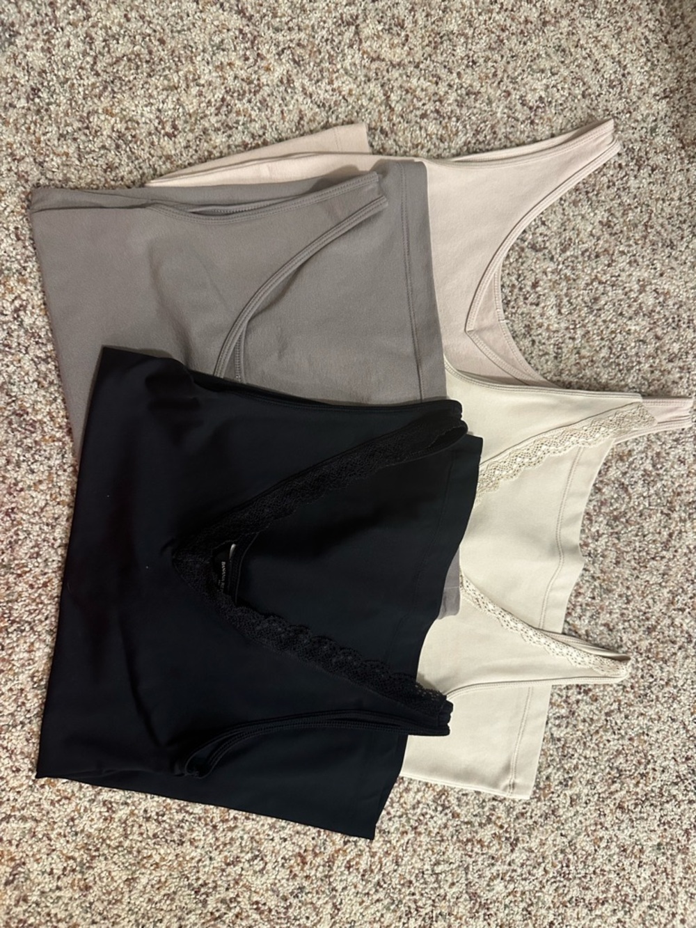 4 Pack Neutral Bralette Tops - Black, Gray, Cream